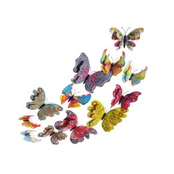 Fluturi 3D cu magnet, dubli, decoratiuni casa sau evenimente, set 12 bucati, colorati, A22